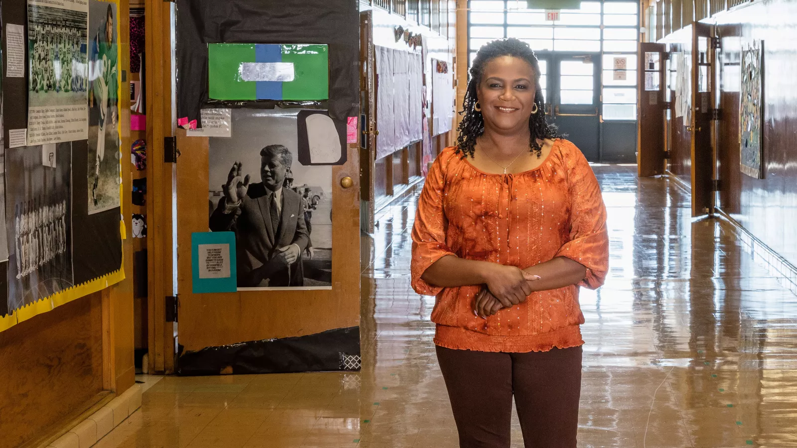 NEA member in school hallway