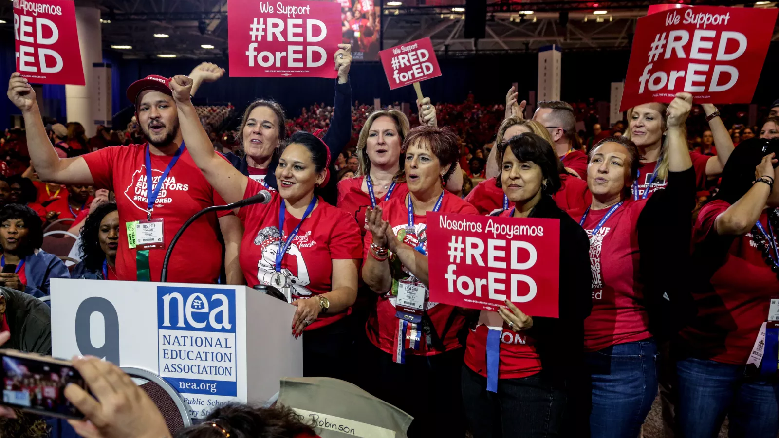 delegates from Arizona speak at the 2018 NEA Representative Assembly