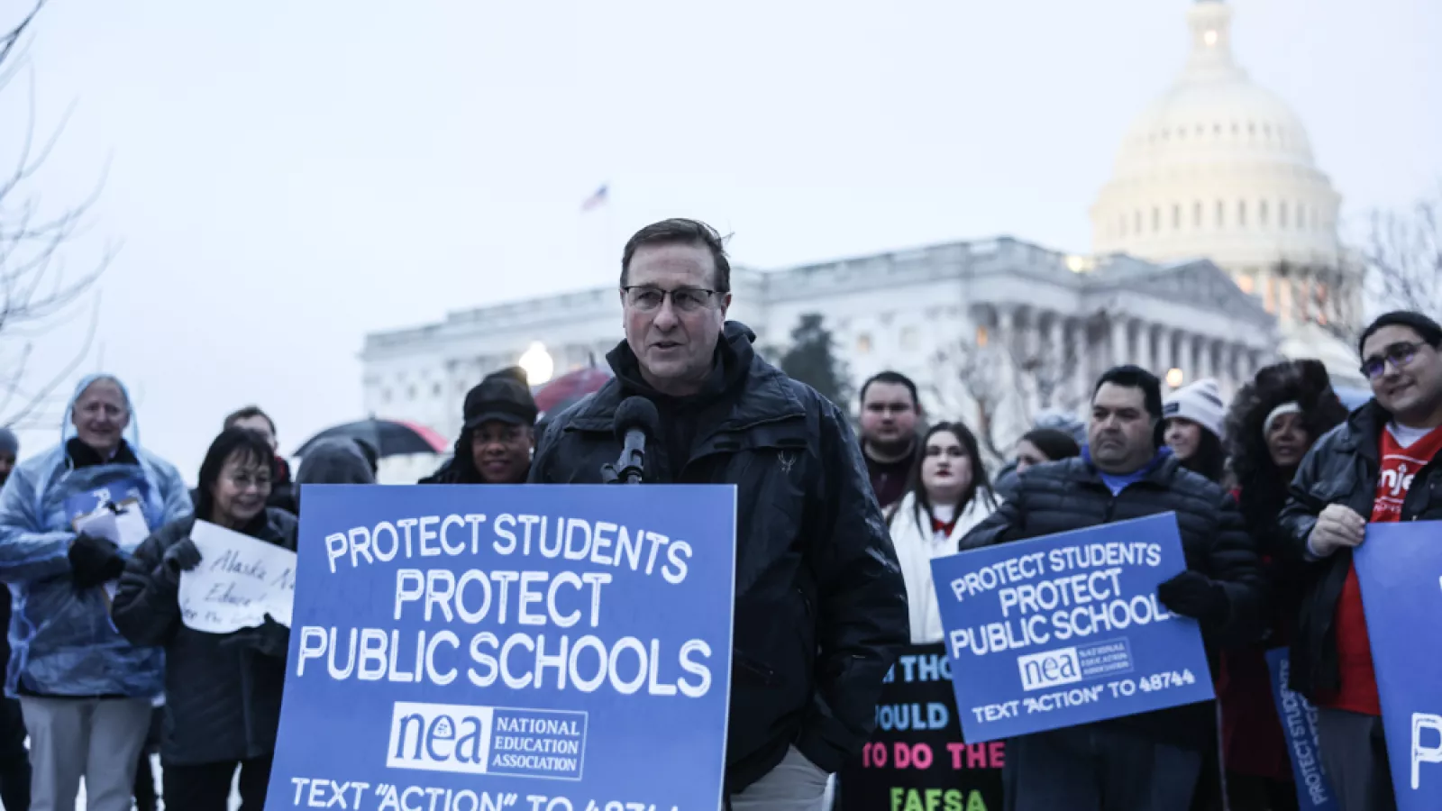 NCHE President Alec Thomson at public schools rally
