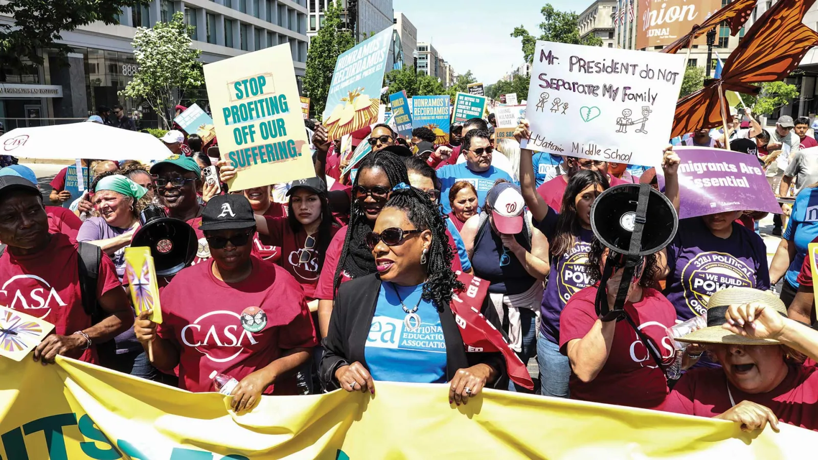 NEA President Becky Pringle marching with NEA Members in Washington DC.
