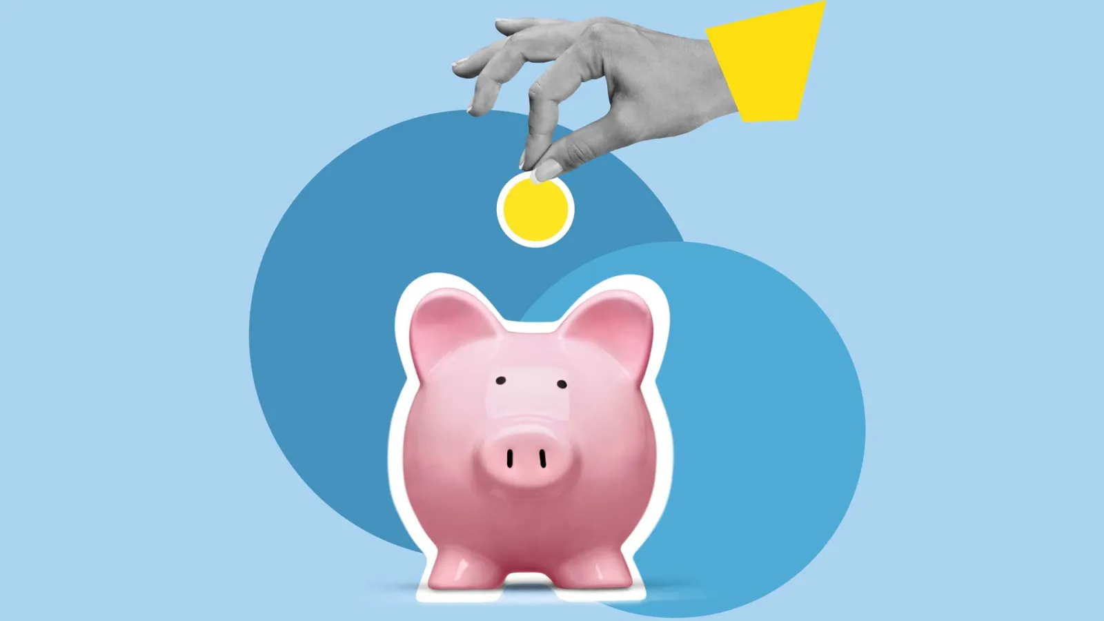 Coin dropping into a piggy bank.