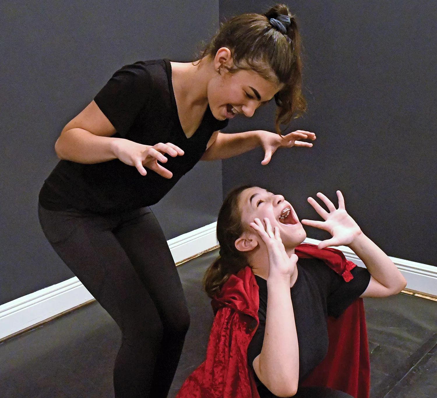 students performing theater exercises