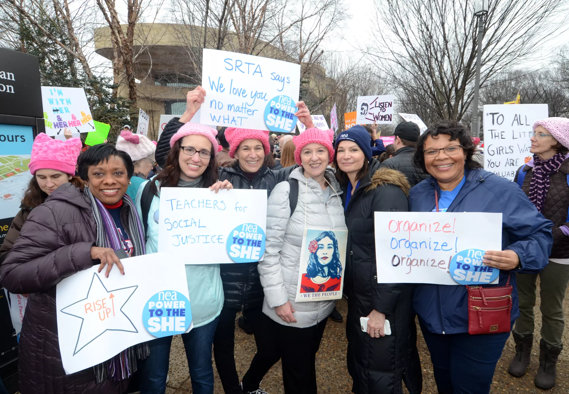 NEA leaders and teachers at women's march