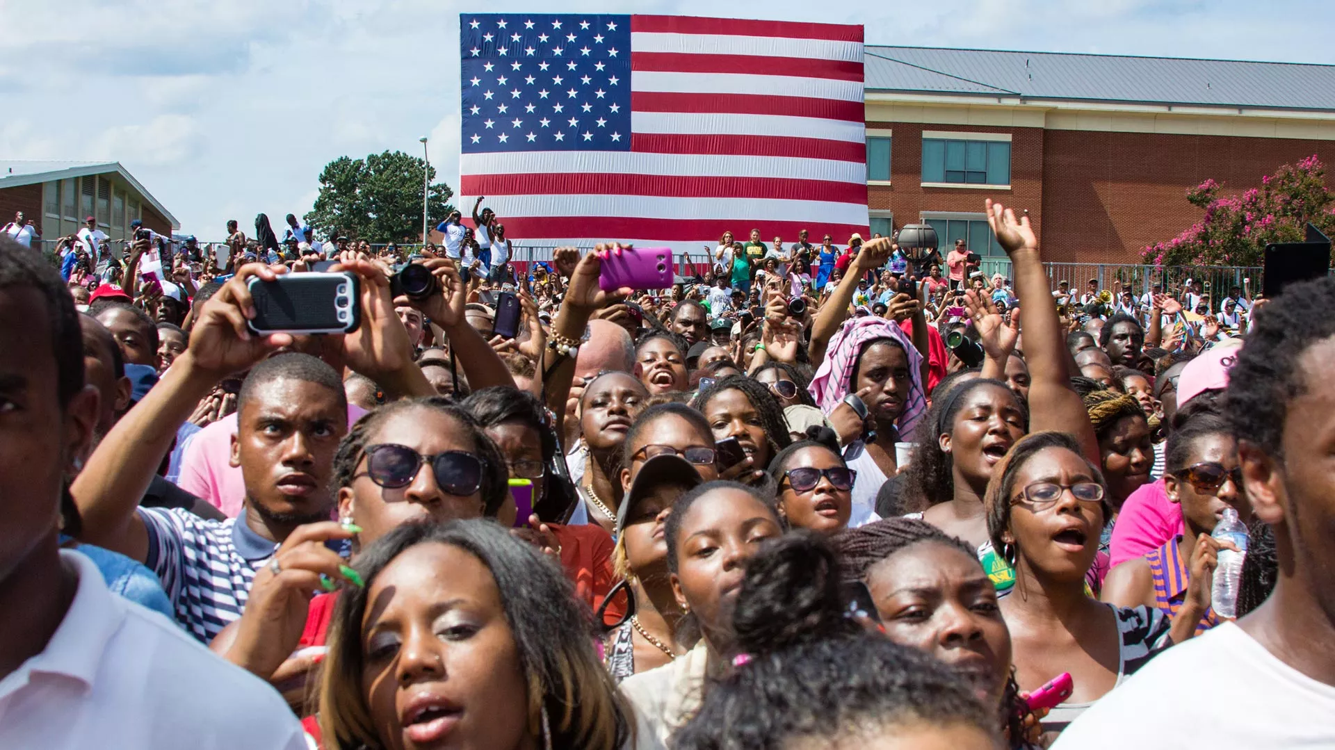 Students attend a political rally at Norfolk State University