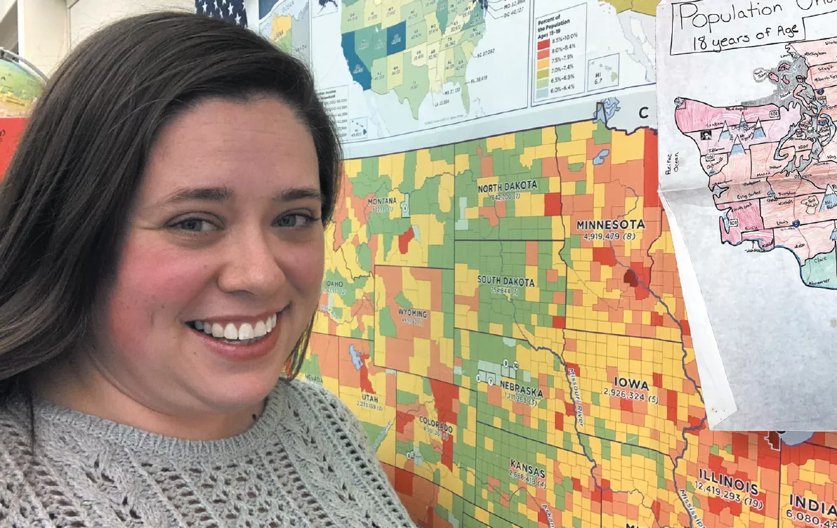 Kyla Thompson asks students to use census data to create maps. This one shows youth population density across their home state of Washington.