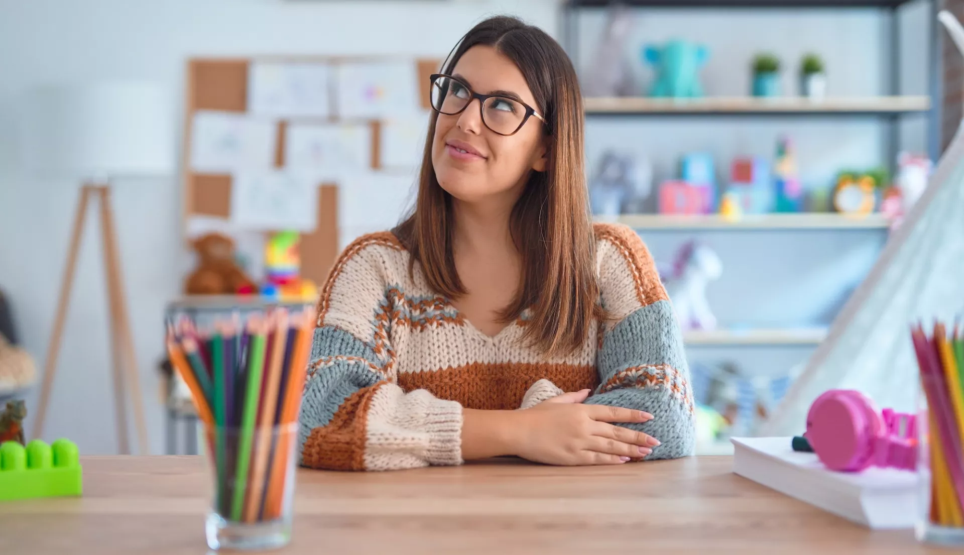 teacher at desk