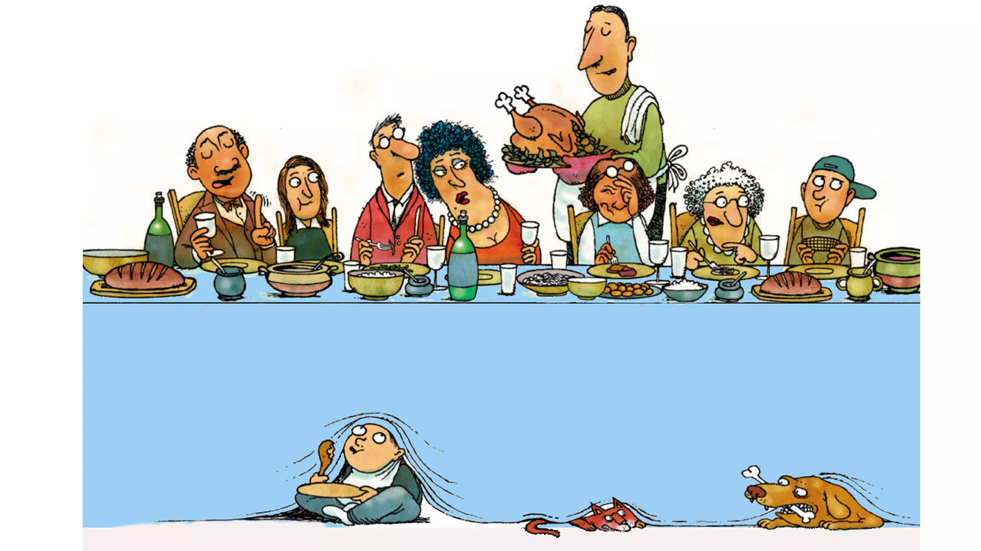 illustration of family at Thanksgiving dinner