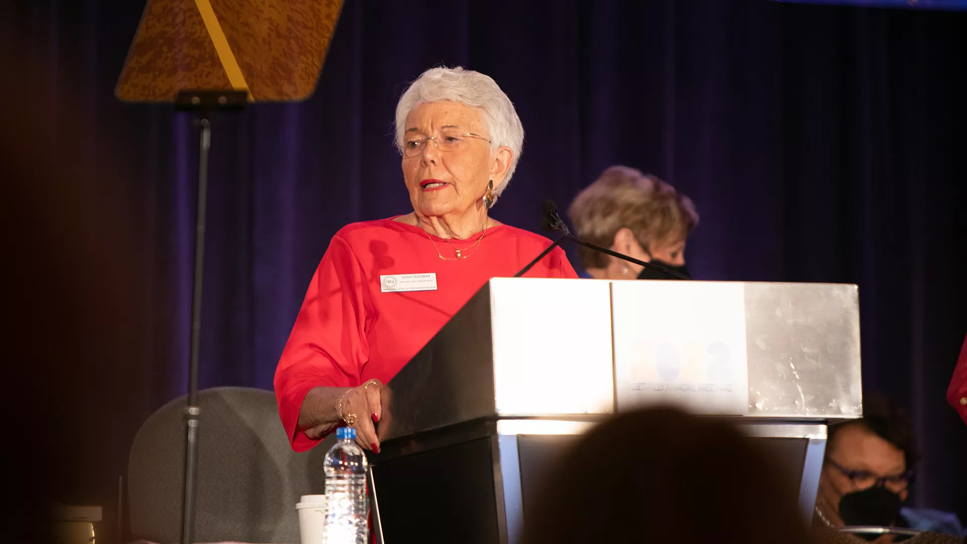 President Sarah Borgman gives the keynote address at the 2022 NEA-Retired Annual Meeting in Chicago, Ill.
