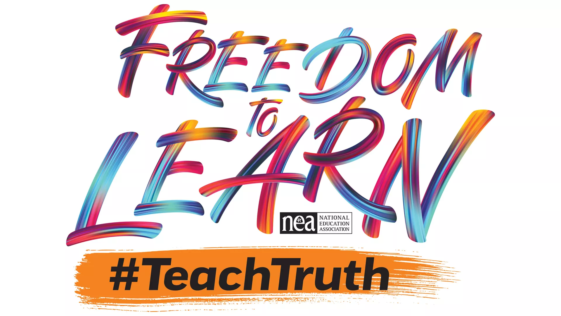 graphic with the words Freedom to Learn in multicolored brushstroke art