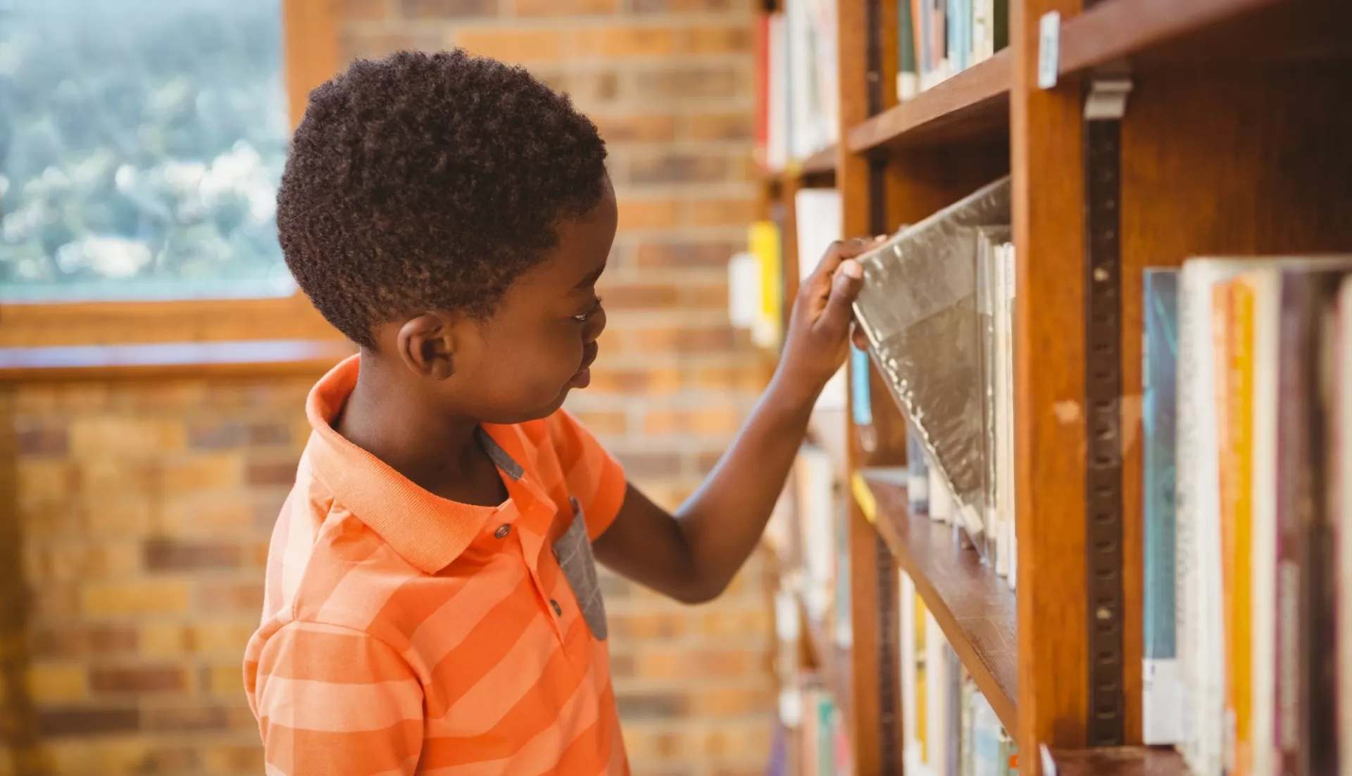 student at library