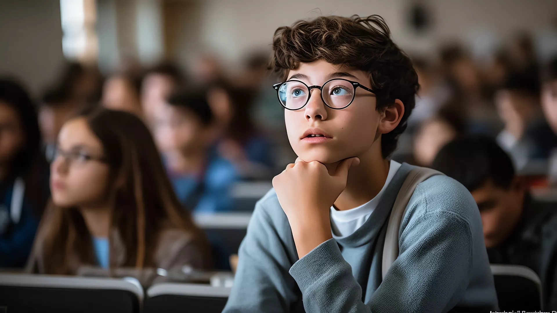 6th grade boy listening to lesson in classroom