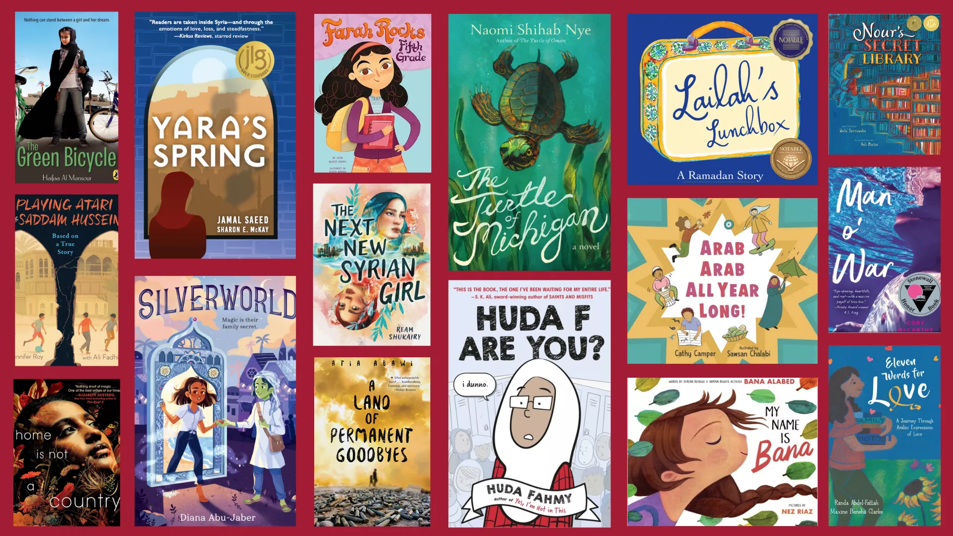 collage of book covers of books recommended for Arab American Heritage Month