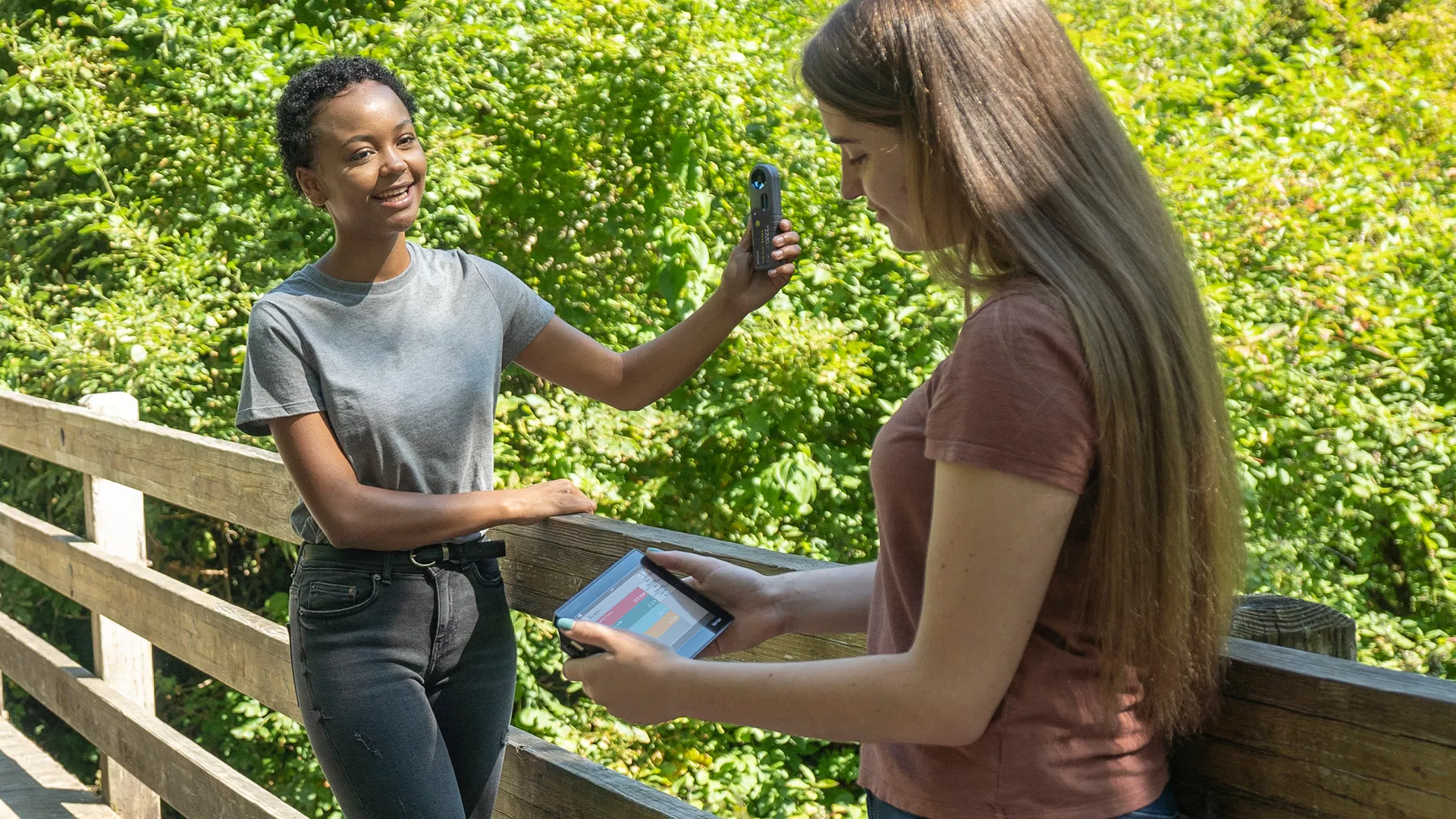 Students outside with probeware tech