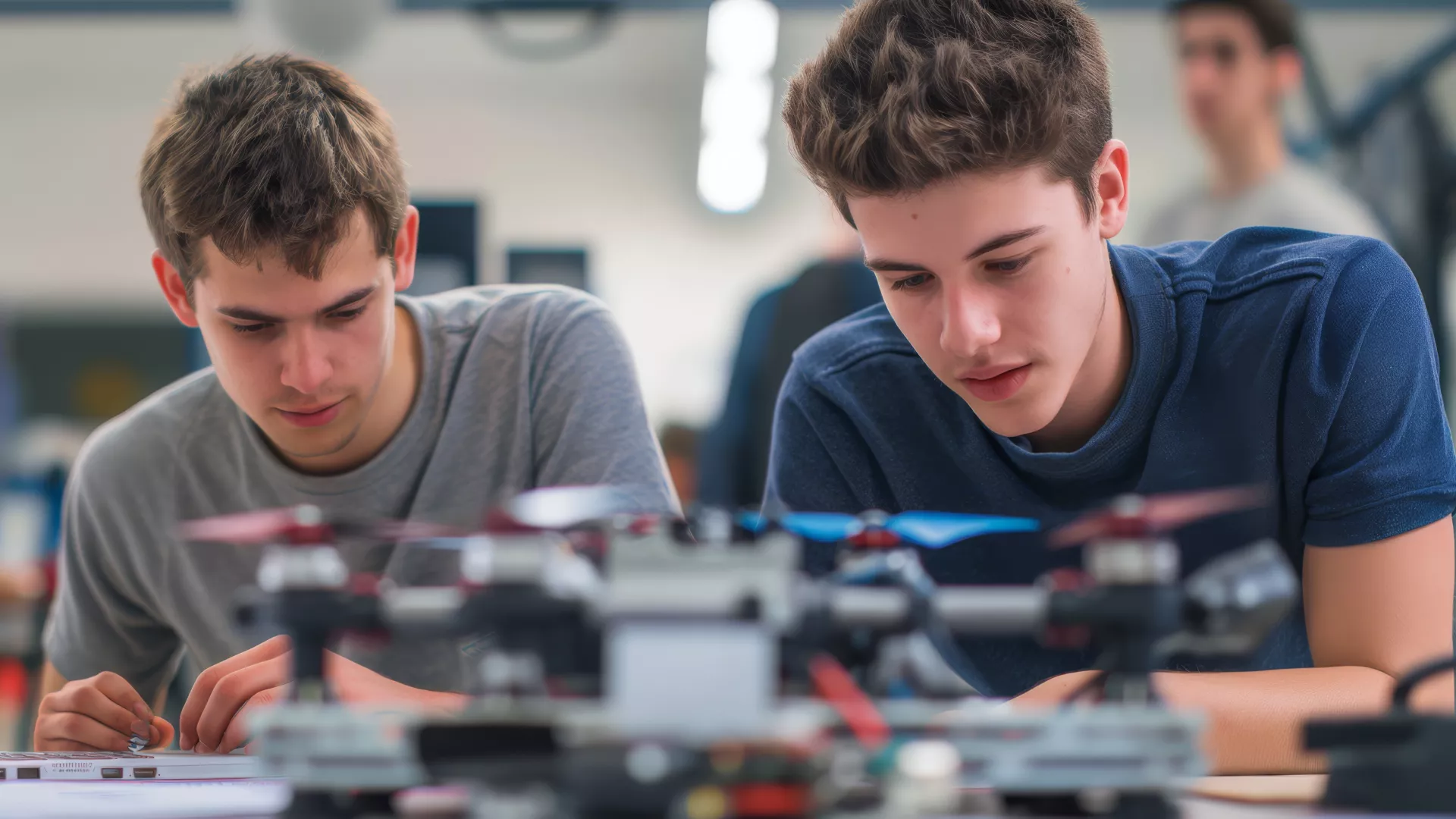 Students with robot