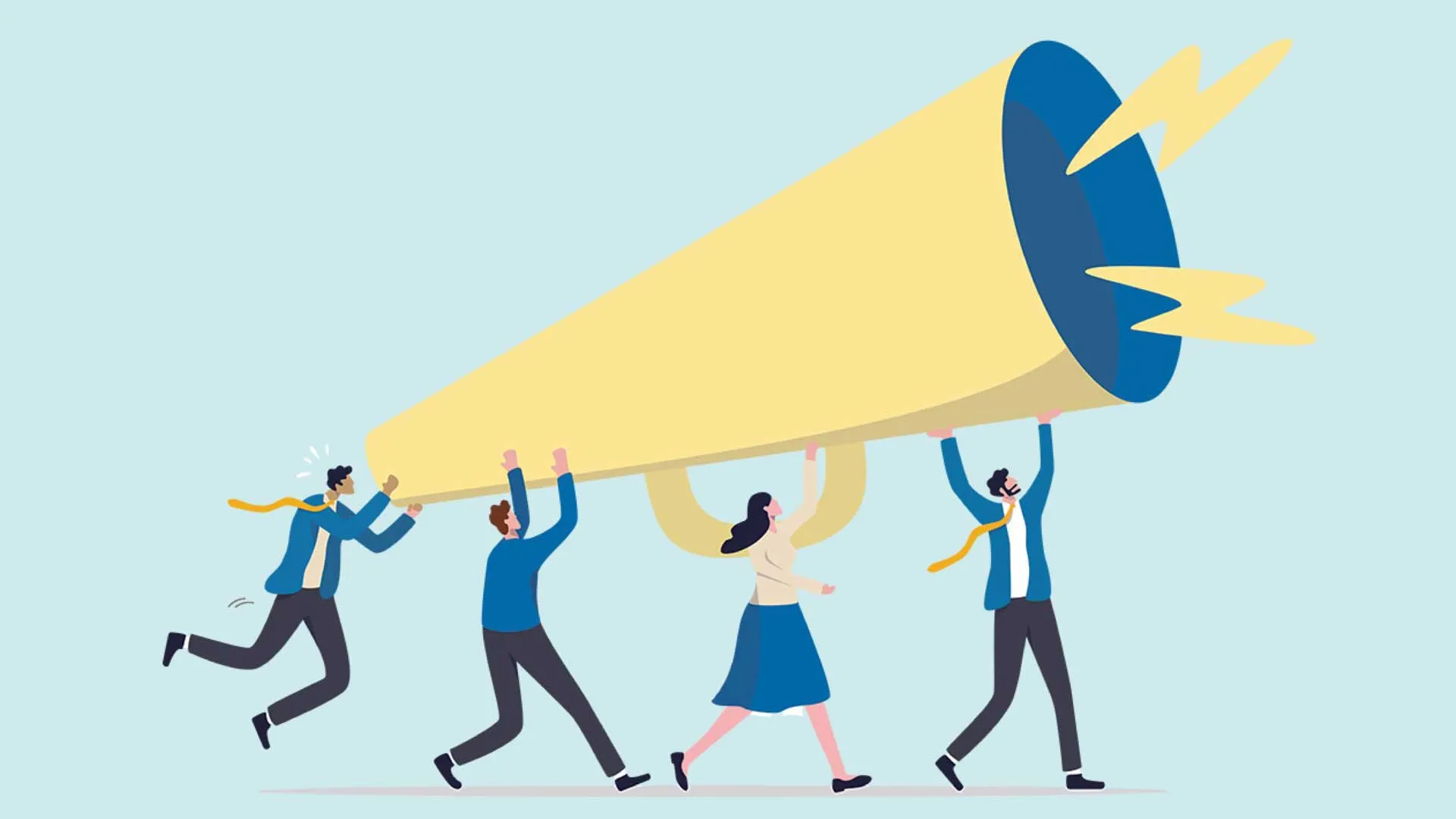 An illustration of a group of people holding a megaphone.