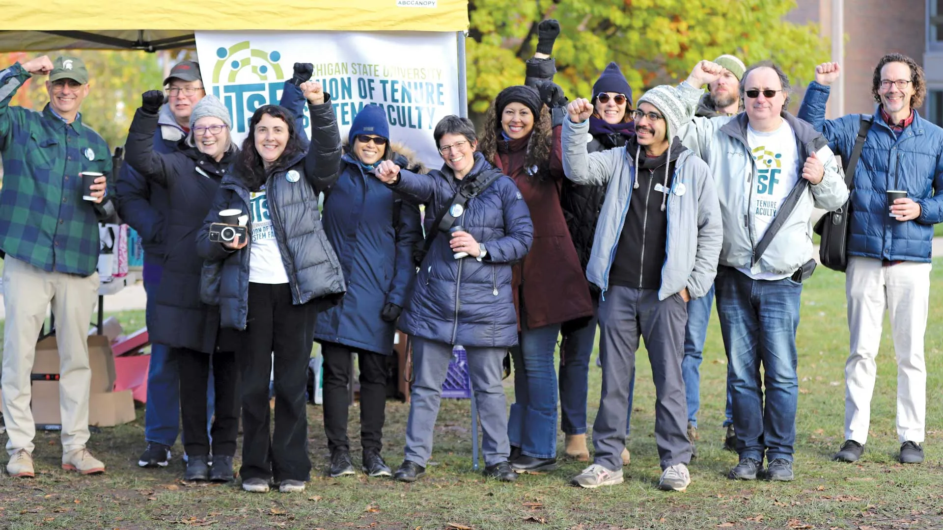 Tenured faculty at Michigan State University spearhead a campus organizing event in 2025.