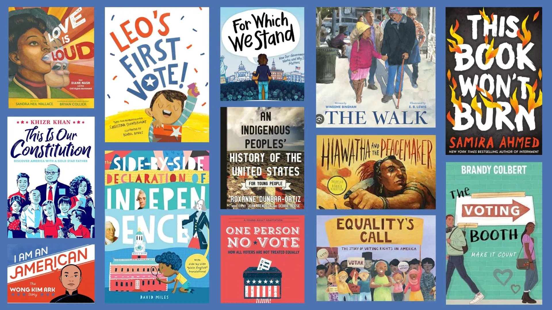 Collage of 12 book covers from the recommended booklist in the story