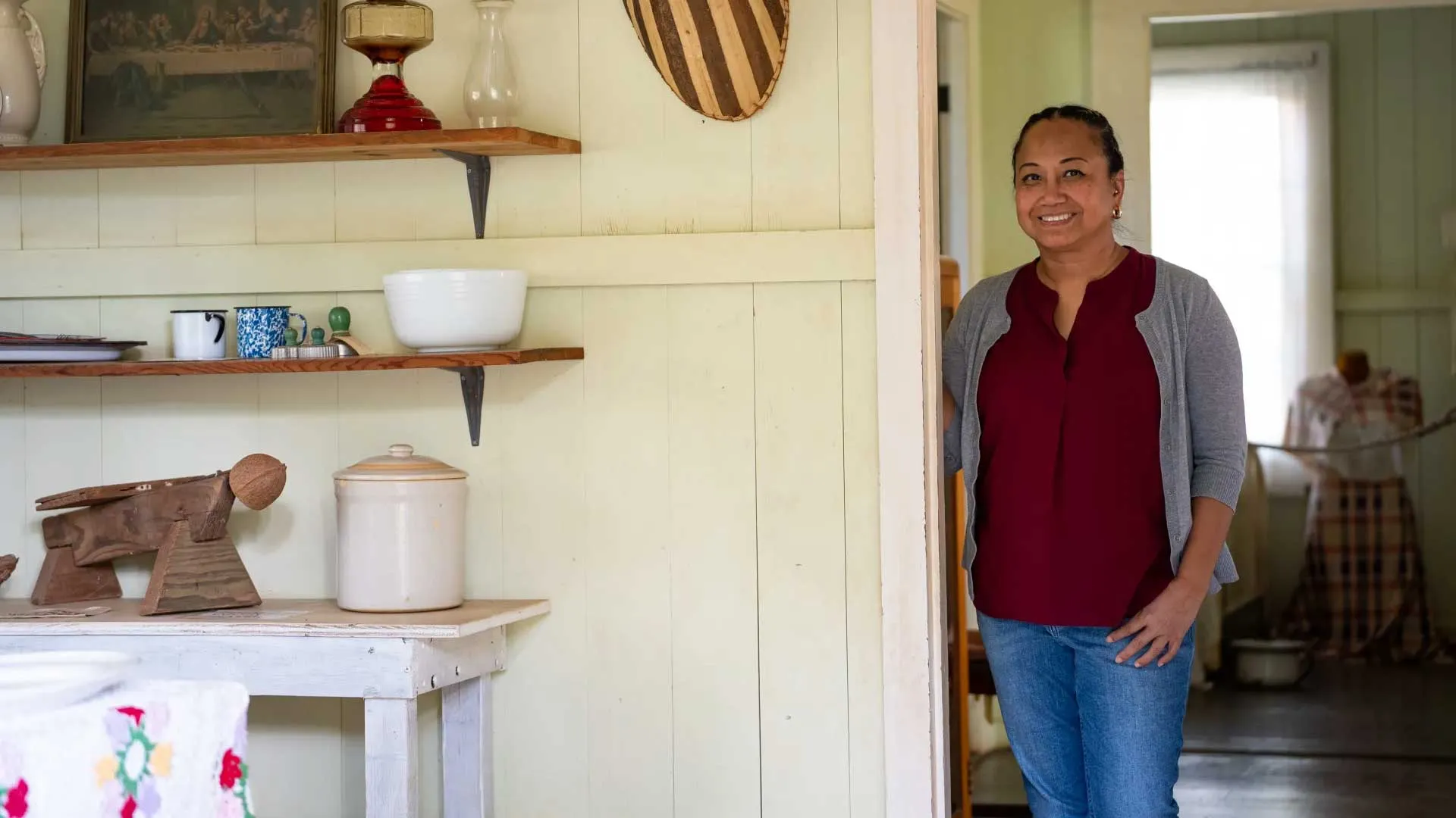 Michelle Aquino inside Filipino plantation house