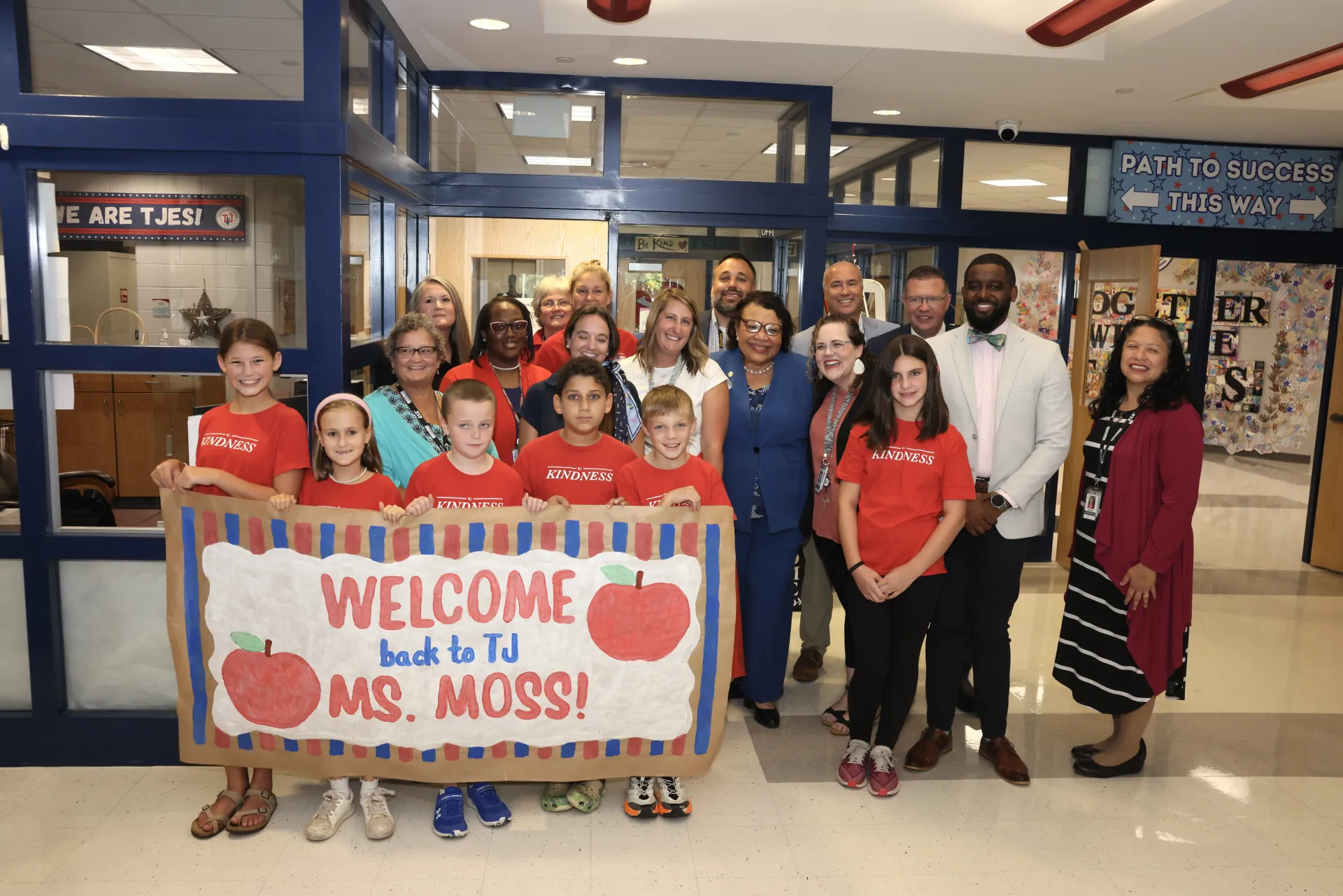 Princess Moss with welcoming students and staff in Louisa County