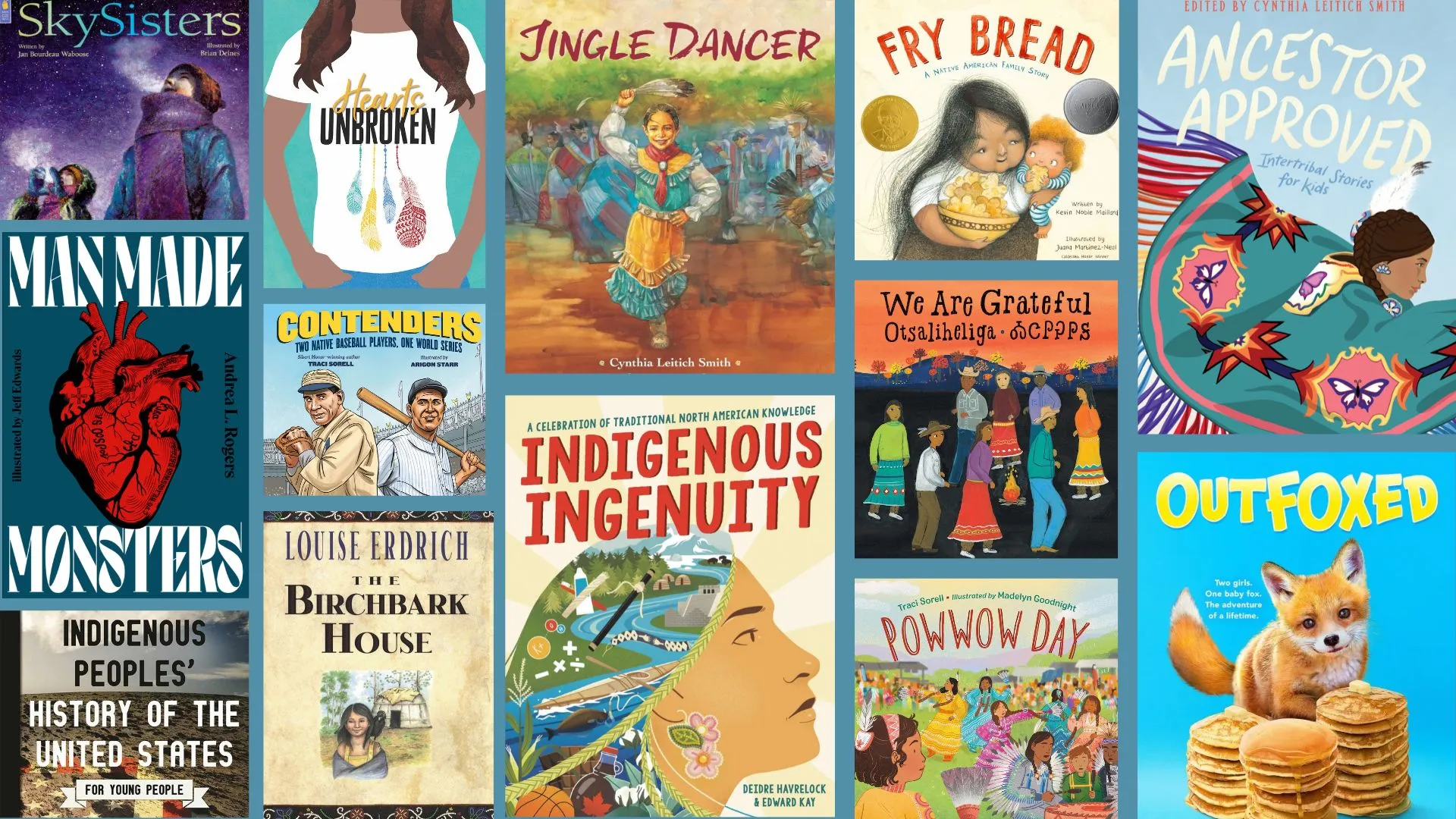 Native American book covers in a collage format