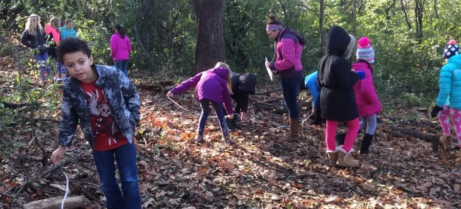 students in the woods