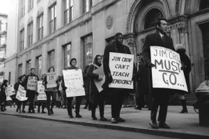 Black and white historic image of 1964 New York school boycott