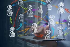 Drawing of people and arrows