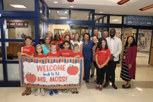 Princess Moss with welcoming students and staff in Louisa County