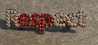 Silver and red Respect pin