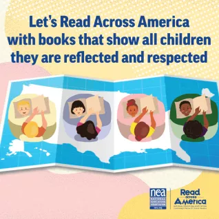 graphic of kids holding books over united states map