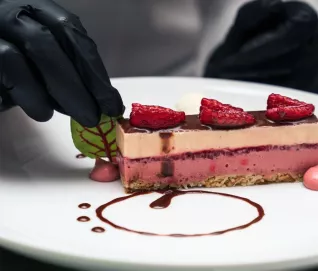 Layered raspberry mousse