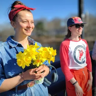 Rosie the Riveter with daffodils