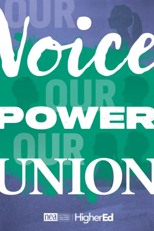 A poster saying "Our voice, our power, our union."