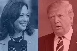 headshots of Kamala Harris and Donald Trump side by side