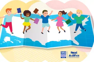 read across logo with dancing diverse students