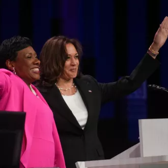 Becky Pringle with Kamala Harris