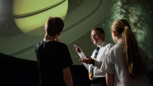 Science teacher Ryan Tucek takes his students to the school planetarium at least once a week