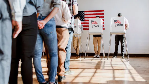 People in line to cast their vote at a polling place