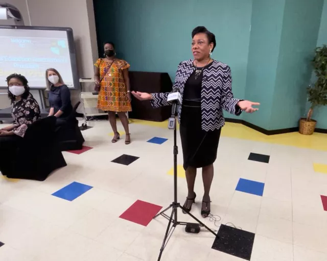 NEA President Becky Pringle addresses educators in Birmingham