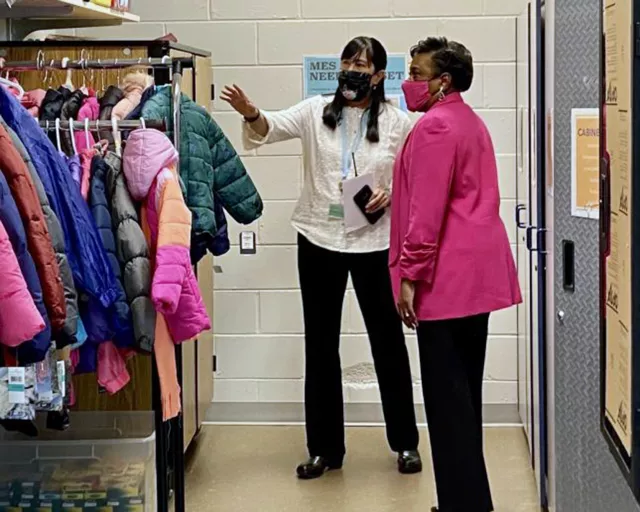 NEA President Becky Pringle tour Milton Elementary School with social worker Gloria Ho