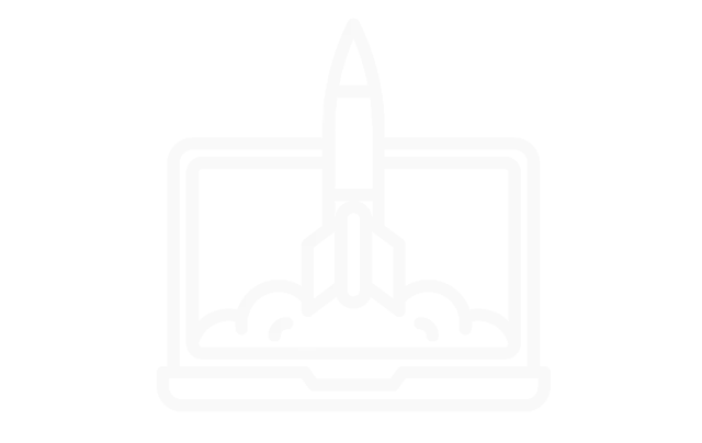 line graphic of computer with rocket