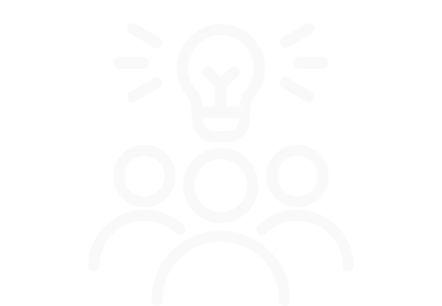 line drawing of group of people with a lightbulb over their heads