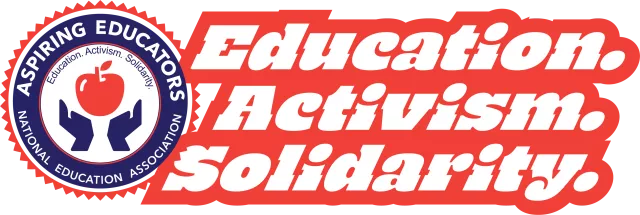 Aspiring Educators Logo, text reads: Education. Activism. Solidarity.