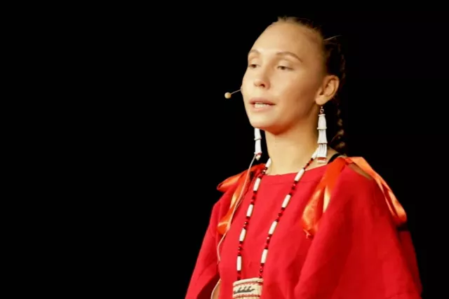 MMIW activist Rosalie Fish appears onstage at a TED Talk in Seattle