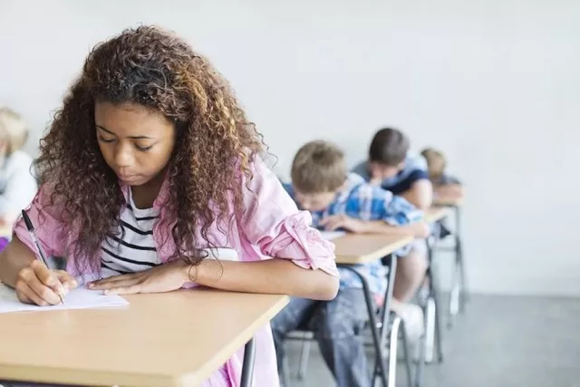 Students taking an exam
