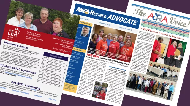 Screenshots of the covers of 3 retired newsletters