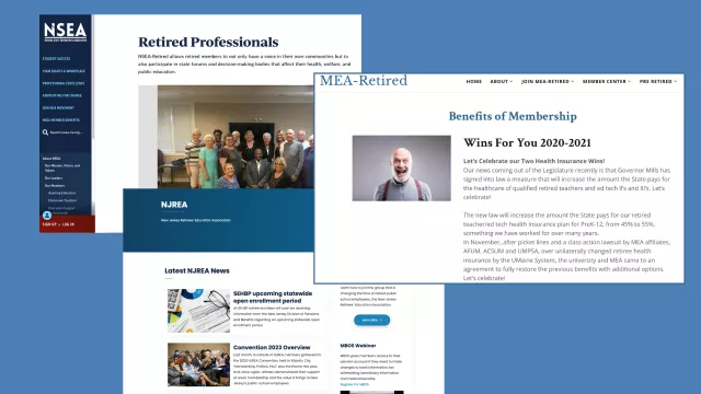 Screenshots from 3 NEA-Retired State Affiliate websites