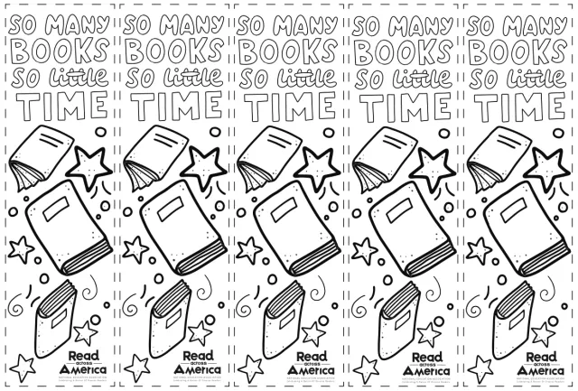 Set of 5 read across america color-in bookmarks