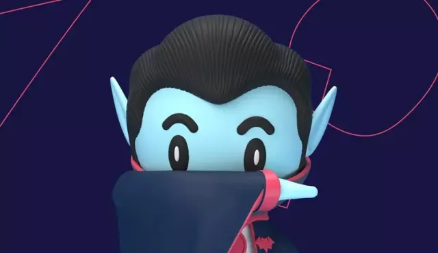 cartoon image of a nonscary vampire covering his nose and mouth with his arm