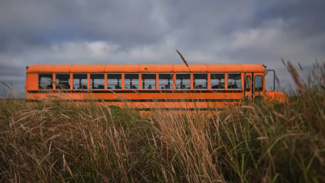 A bus in a rural area